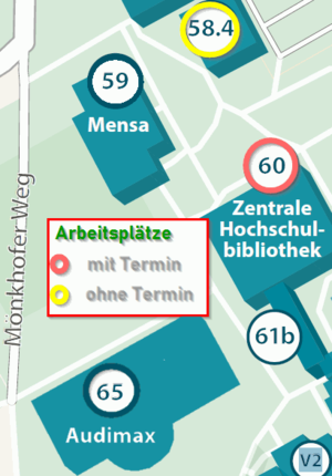 weitere Arbeitsplätze stehen  zur Verfügung - ggf. belegt, weil hierfür keine Reservierung nötig ist